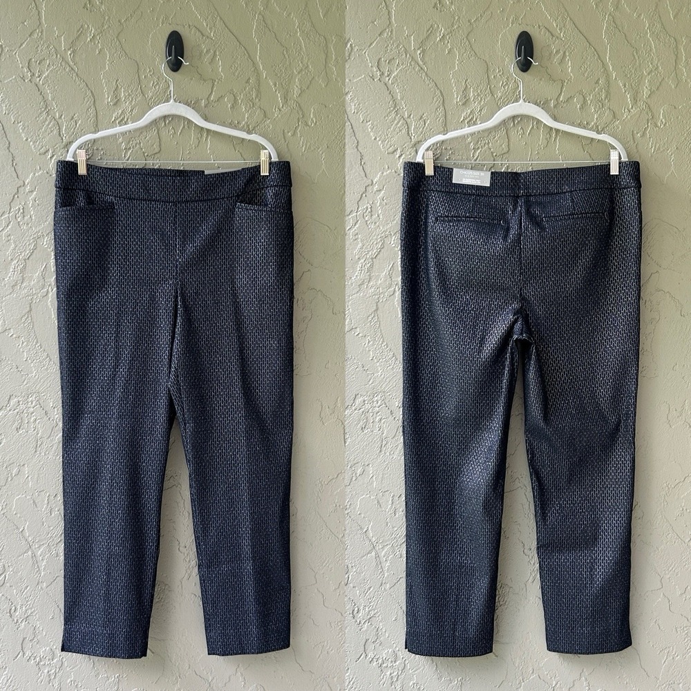 Chico's Women's XL Size 3 Blue Silver So Slimming Brigitte Deco Ankle Pants NWT